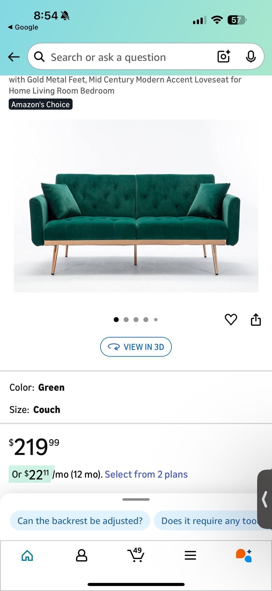 Green Velvet Futon Couch
