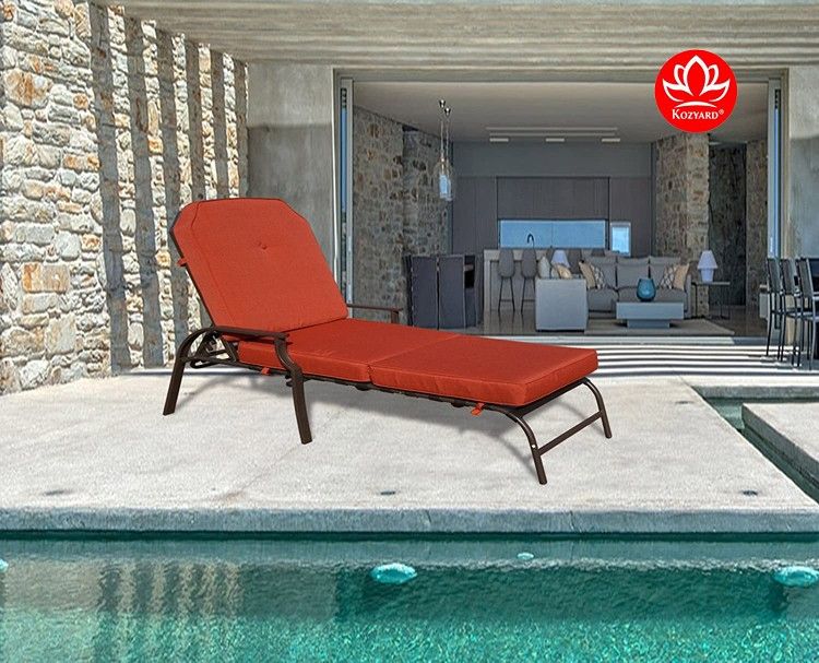 Outdoor Chaise Lounge Weather & Rust Resistant Steel Chair with Polyester Fabric Cushion for Pool , Patio , Deck or Yard