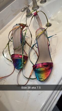 Rainbow Multicolor Snakeskin Lace-Up Heels – Size 7.5 / 38