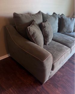 Grayish-Green Sofa with 4 Matching Throw Pillows