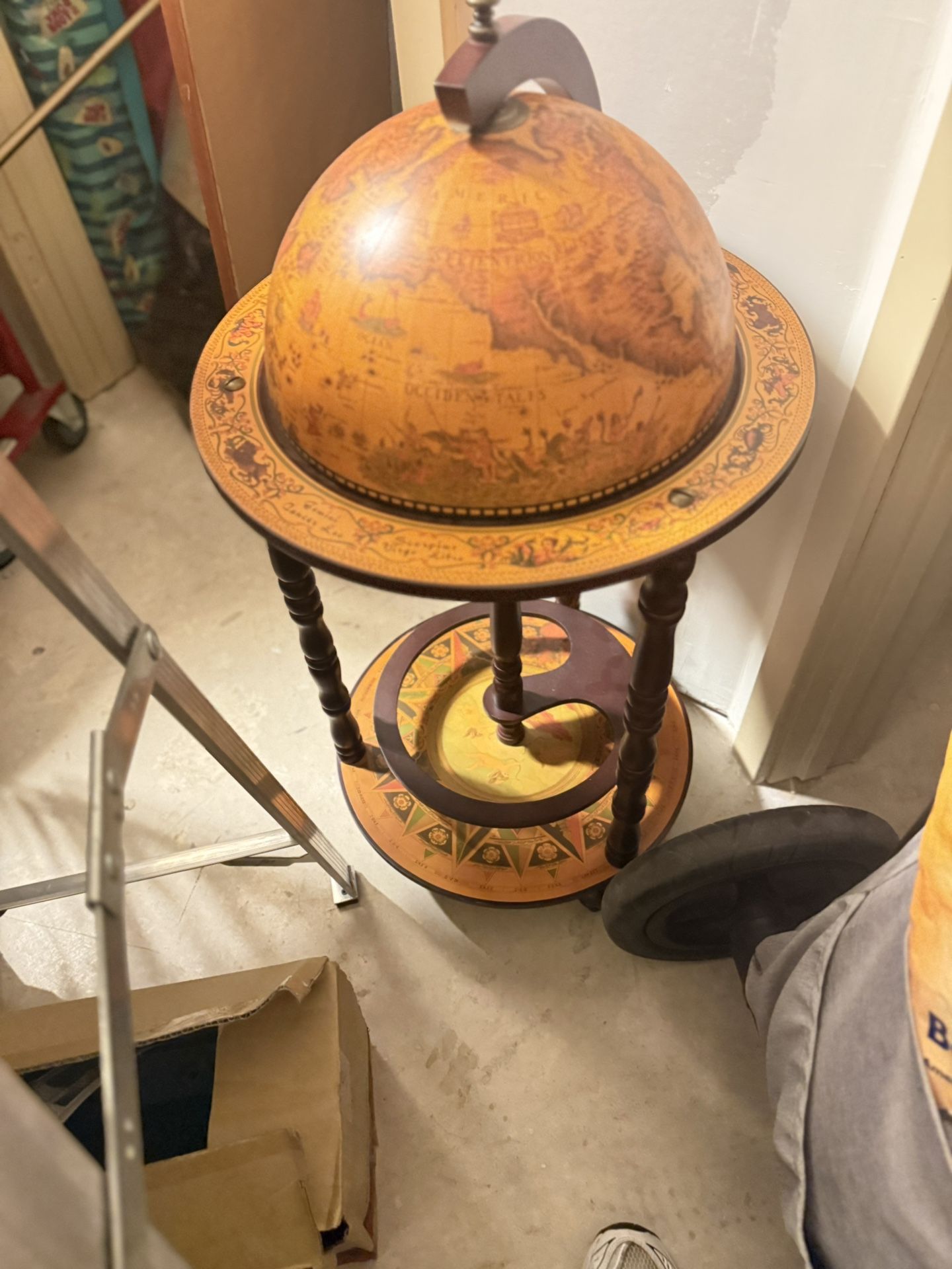 16th Century Wood Globe Wine Bar Stand