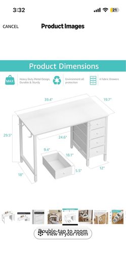 Small white desk with drawers