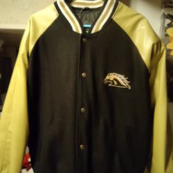 Vintage Leather Western  Michigan Broncos  Bomber Jacket ,Good Condition Mens Size L Button Up