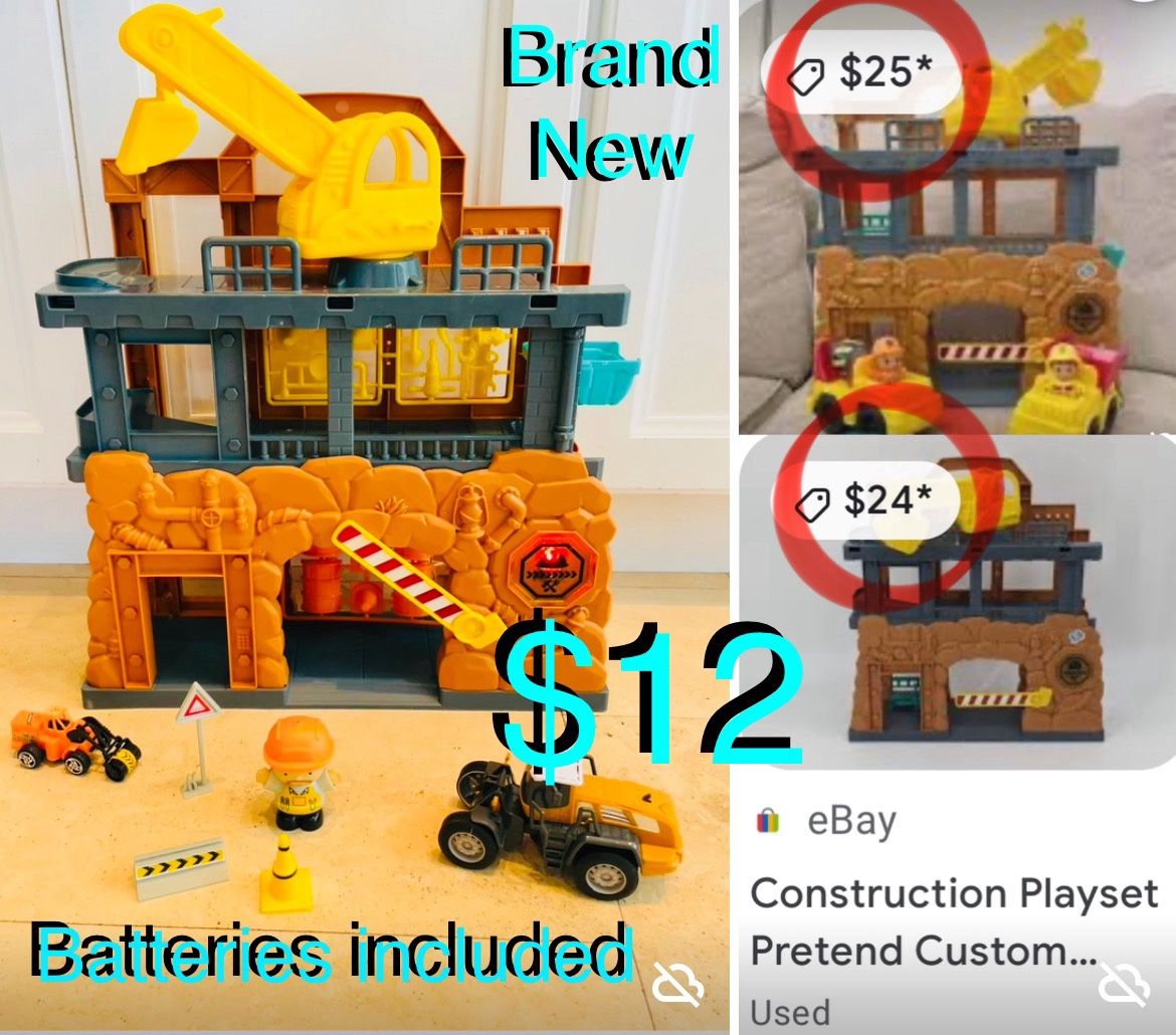 $12 Construction 🚧 👷🦺Toy Set Batteries including with many accessories 2 Vehicles & Charater
