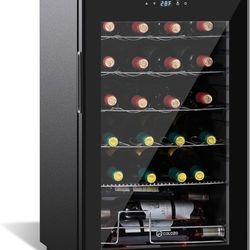 Brand New      17 Inch Wine Cooler Refrigerator, Freestanding Under Counter Compact Wine Fridge, 40-65°F, 24 Bottle Countertop Mini Compressor Cellars