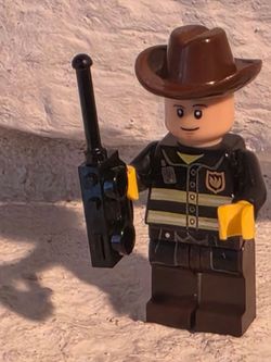 LEGO Custom Minifigure - Firefighter / Sheriff Cowboy Mashup with Walkie-Talkie