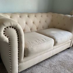 Modern White Tufted Loveseat w/ Down Cushions 