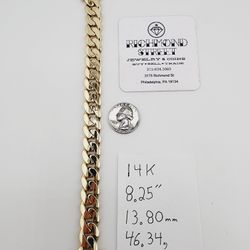 14k gold 8.25" 14mm Miami Cuban Link Bracelet