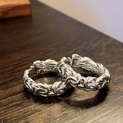 18k GP Byzantine Hoop Earrings White Gold Silver Color