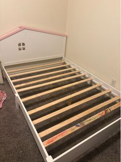 Pink & White full size house bed frame