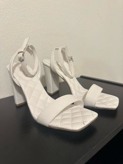White Quilted Block Heels – Strap – Women’s 8.5