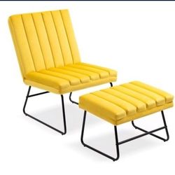 Modern Lazy Yellow Velvet Lounge Chair