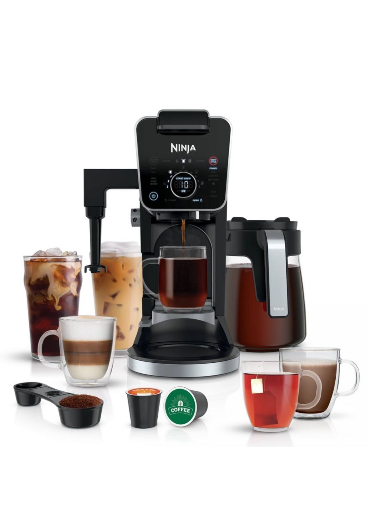 New! Ninja DualBrew Pro Specialty Coffee System, Single-Serve, Pod, and 12-Cup Drip Coffee Maker - CFP301: Coffee Machine with Frother, 60 oz Capacity