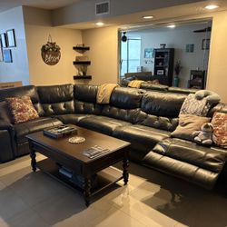 Dark Grey Leather Sectional Sofa w/ Electric Recliners