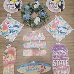 Brand New Summer Tropical Home Decor Bundle With A Floral Wreath All New With Tags For $10