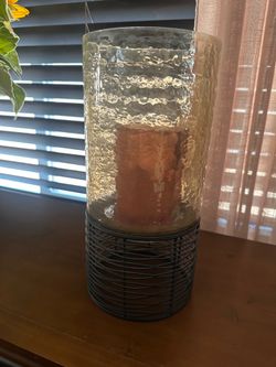 Metal & glass candle holder $8