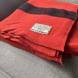 Wool Blanket Red With Black Stripe