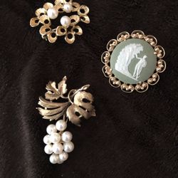 3 Antique Brooches In 18k And  14k Gold