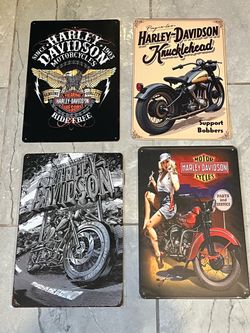 Set of new metal tin motorcycle signs
