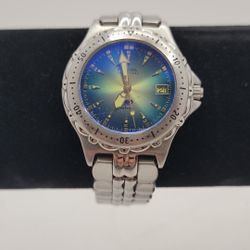 Fossil Blue Mens Silver-Tone Iridescent Crystal Date Watch