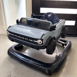 Bright Starts Ford Bronco 4-in-1 Blue Grey Baby Activity Center & Push Walker with Removable Interactive Steering Wheel -Toy