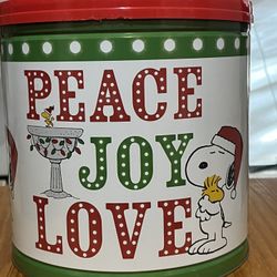 Snoopy Christmas Metal Tin With Plastic Cover 
