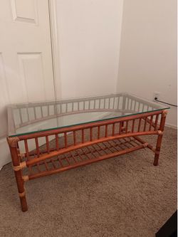 Cane/glass vintage 1970’s coffee table