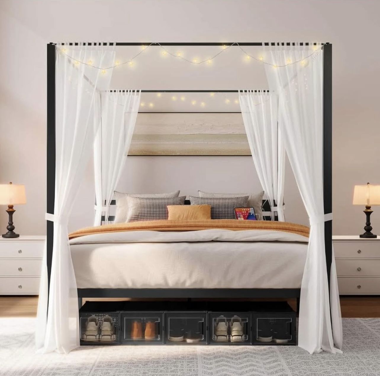 CANOPY BED FRAME KING SIZE WITH LED LIGHTING BRAND NEW IN BOX!!!