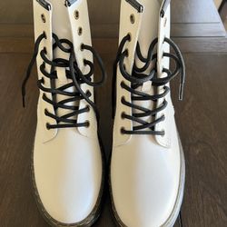 NEW Doc Martens White Combat Boots with Black Laces