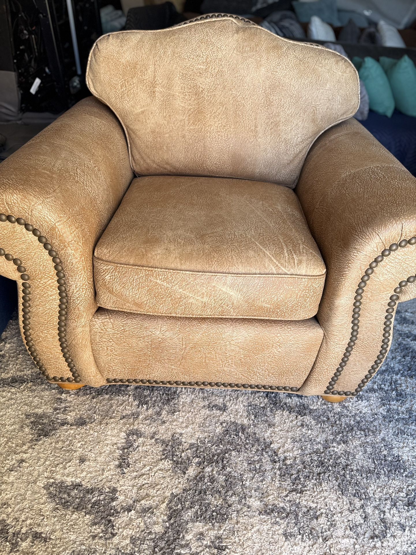 Oversized Leather Armchair Color Camel (L44"D38"H21")