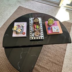 1980s Postmodern Lacquered Half Moon Rotating Coffee Table Marble Effect