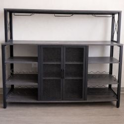 Industrial-Style Home Mini Bar Cabinet with Storage and Wine Racks