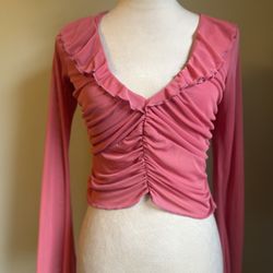 Medium pink Victorian boho fairy Y2K sheer top shirt