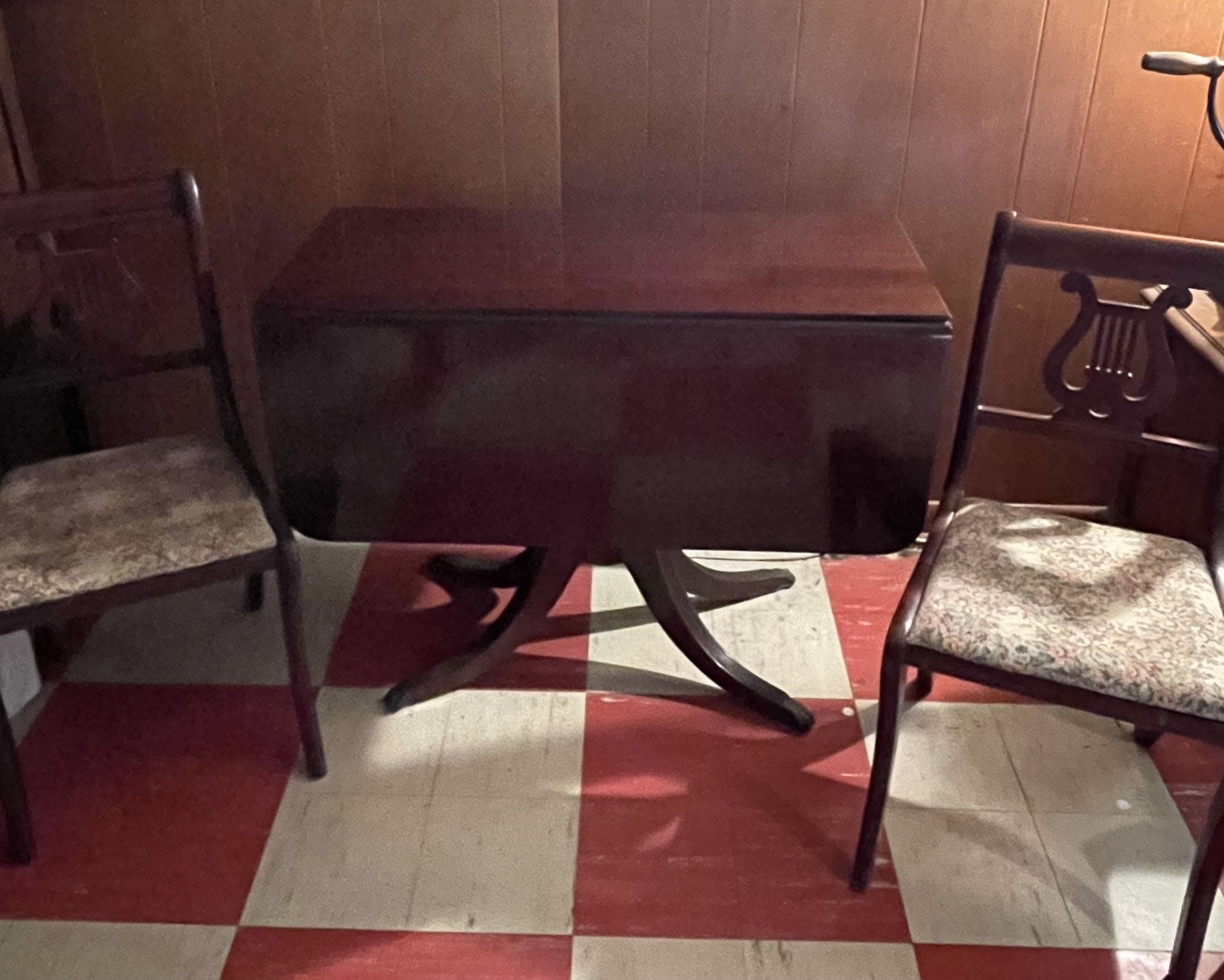 Mahogany Drop Leaf Table And Two Chairs 