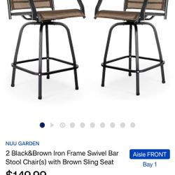 Swivel Bar Stool Chairs 2 Pcs Iron Frame - New