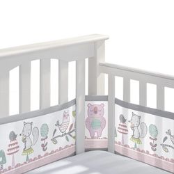 Breathable Mesh Crib Liner - forest fun pink. 