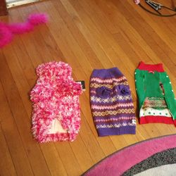 A New Pet Coat And 2 Gently Used Sweaters