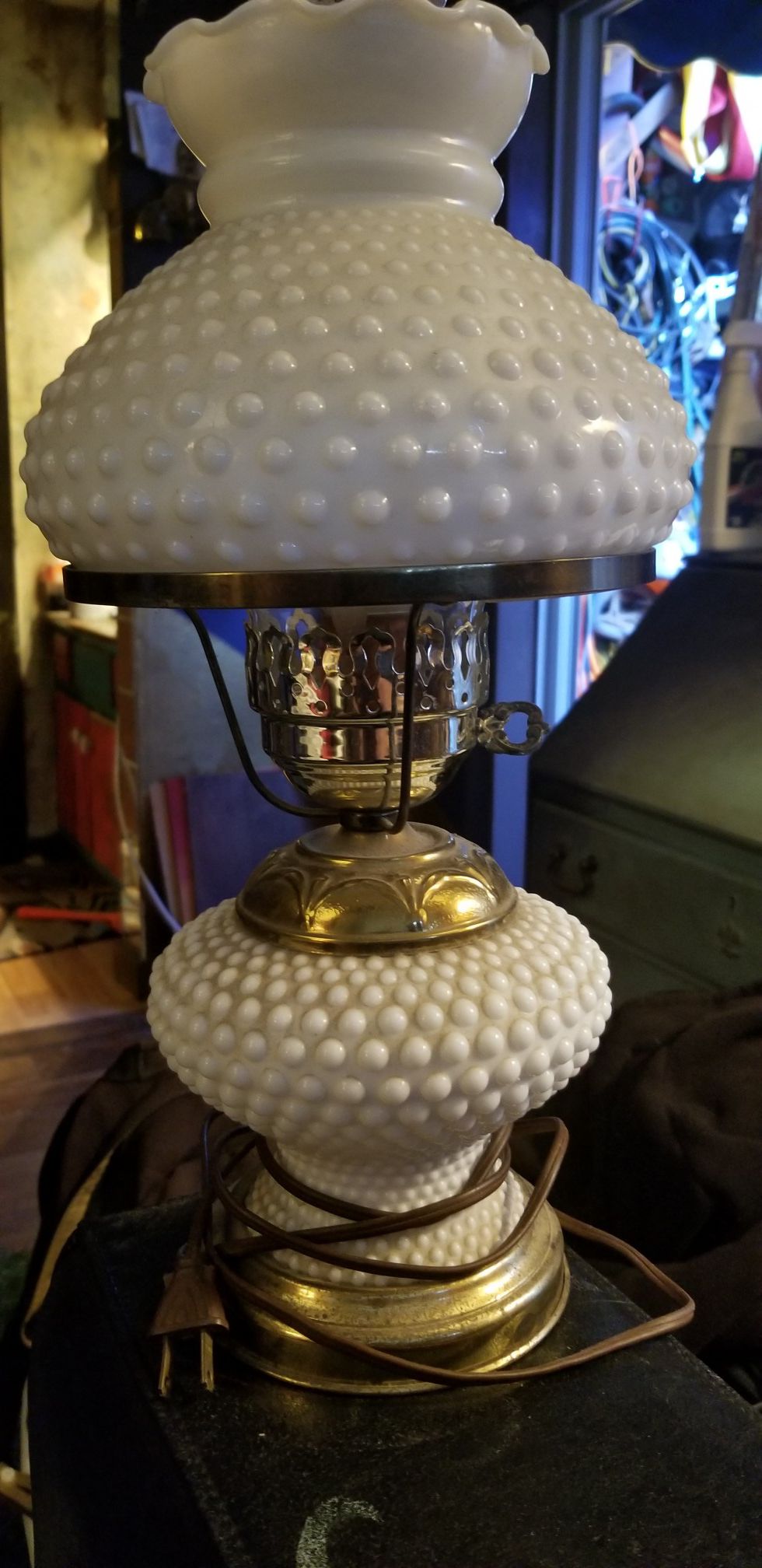Antique milk glass table lamp