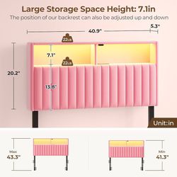 Rolanstar Headboard for twin bed with storage, headboard with USB port and type C, 60,000 colors DIY LED light, upholstered in velvet, adjustable heig