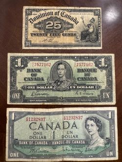 Vintage Canadian Banknotes Lot of 3