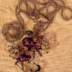 Brand New Double Purple FLAMINGO Necklace By Betsey Johnson.