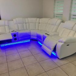 Brand New Power Recliner Sofa With Led Lights,  Speakers,  USB Ports,  Cupholders,  2 Consoles And Arm Storage 