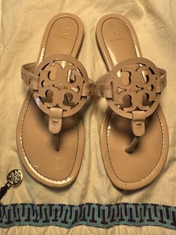 Authentic Tory Burch Miller Patent Leather Sandals - SZ 9 - Baby Pink/Blush