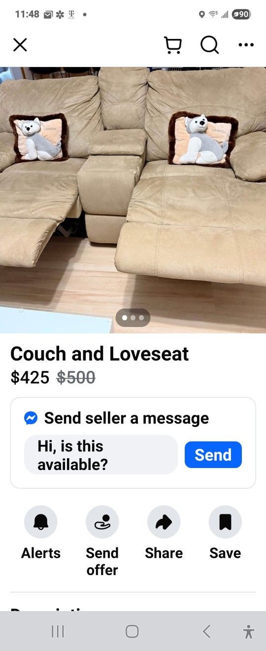 For Sale? Recliner Loveseat W Drink Holder And Hideaway Couch