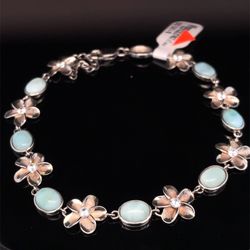 925 Silver 9” Flowers CZ Anklet 12.20g