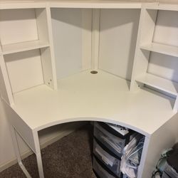IKEA White Corner Desk with Shelves — Good Condition