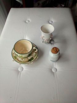 Ivy tea cup saucer pink flower glass kardemomme jar