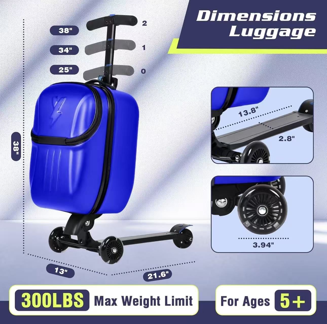 Top Opening Scooter Luggage for Kids & Adults,Foldable Scooter Suitcase with Front Opening,Lightweight Carry On Riding Suitcase For Children Teenagers