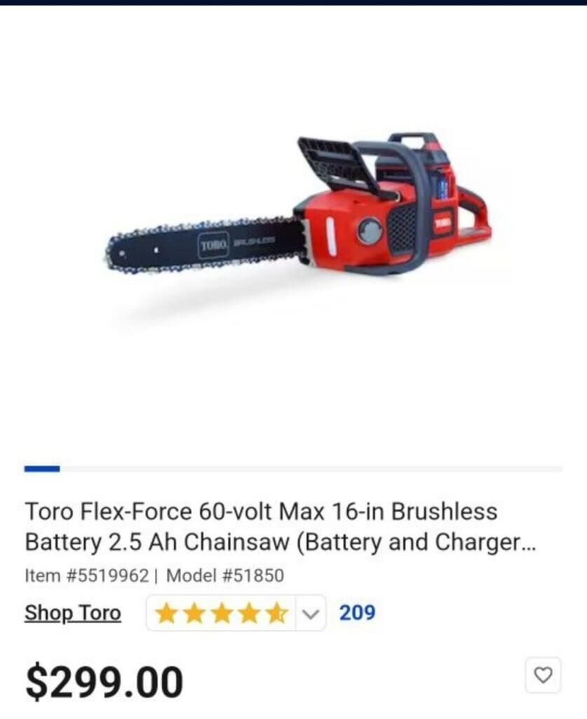 BRAND NEW ‼️ Toro Flex-Force 60-volt Max 16-in Brushless Battery 2.5 Ah Chainsaw (Battery and Charger