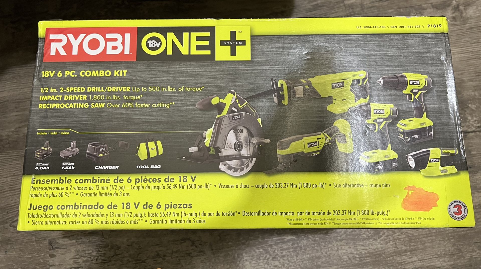 RYOBI ONE+ 18V Lithium-Ion Cordless 6-Tool Combo Kit